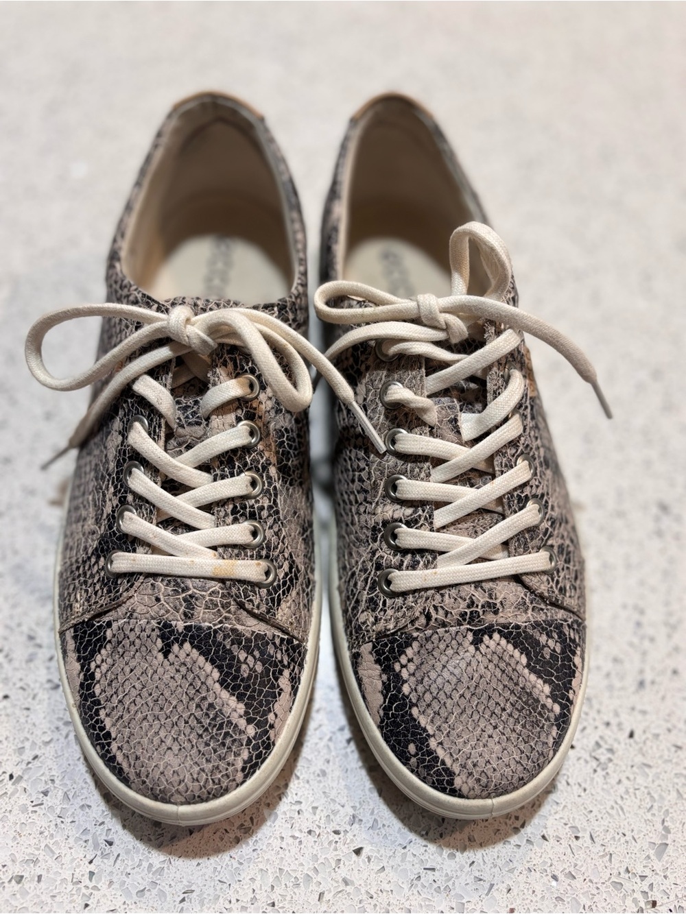 Ecco Women's Snake-Print Lace-Up Sneakers in Beige and Black